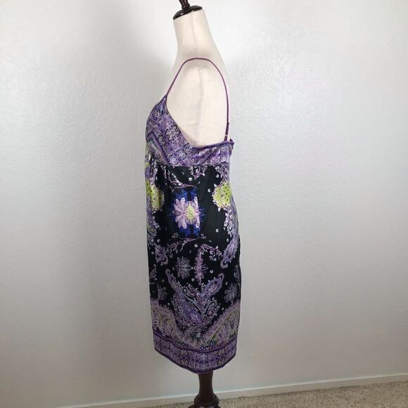 Vintage Slip Dress Y2K ECI V-neck purple print mini Size 8 NWOT - Picture 3 of 8